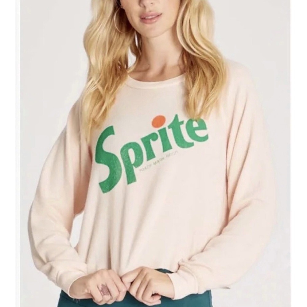 Wildfox Coca Cola Women's Medium Pink Sprite World Tour Crop Sweatshirt Top NWT